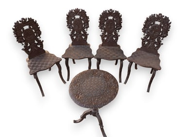 Black Forest Carved Wood Cafe Bistro Set