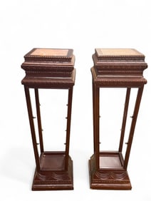 Pair of Marble Top Pedestal Stands