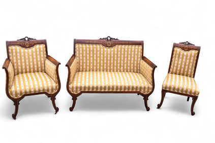 French Parlor Set w/ Inlaid MOP on Crest