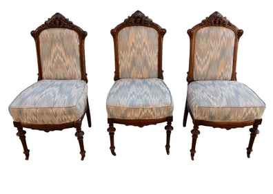 Victorian Carved Wood Upholstered Dining Chairs