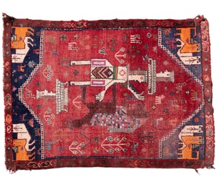 Antique Hand Woven King and Lion Pictorial Rug