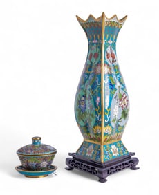 Triangular Cloisonne Vase and Cloisonne Cup