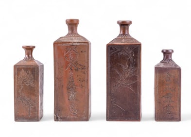 Japanese Bizen Ware Sake Bottles (4 Pcs)