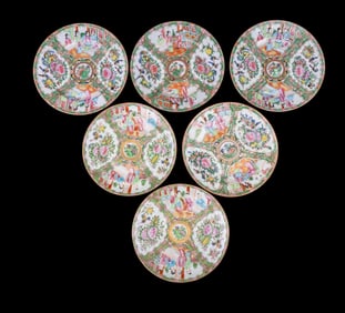 Famille Rose Porcelain 8.5" Plates (6)