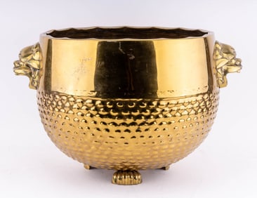 Large Asian Hammered Brass Planter