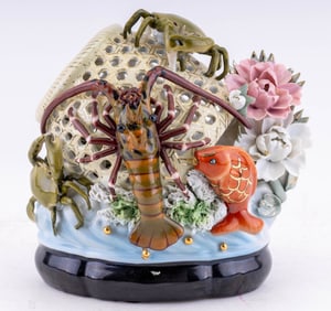 Japanese Meiji Reticulated Sea Life Basket Vase