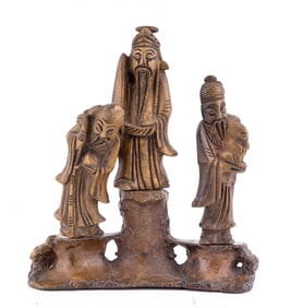Chinese Solid Brass Three Star Deities Statuette