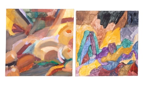 c1970 Modernist Oil on Canvas Paintings (2)