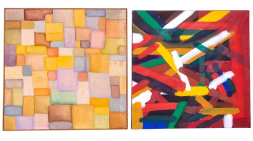 c1970 Two Modernist Oil on Canvas