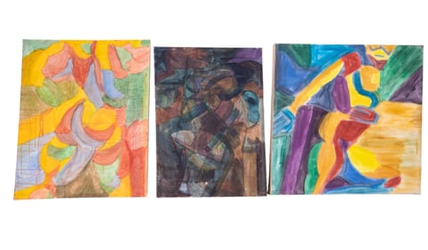 Three Modernist Oil on Canvas c1970
