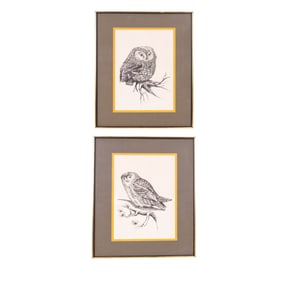 Pair of Signed R. Nemcsik Owl Prints, 1969