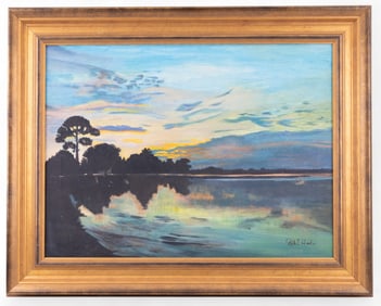 Landscape Lakeside Signed O/C by Ruth E. Hertz