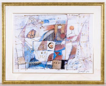 Framed Abstract Mixed Media Painting, Signed