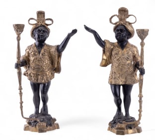 2 Figural Bronze Blackamoor Candle Holders