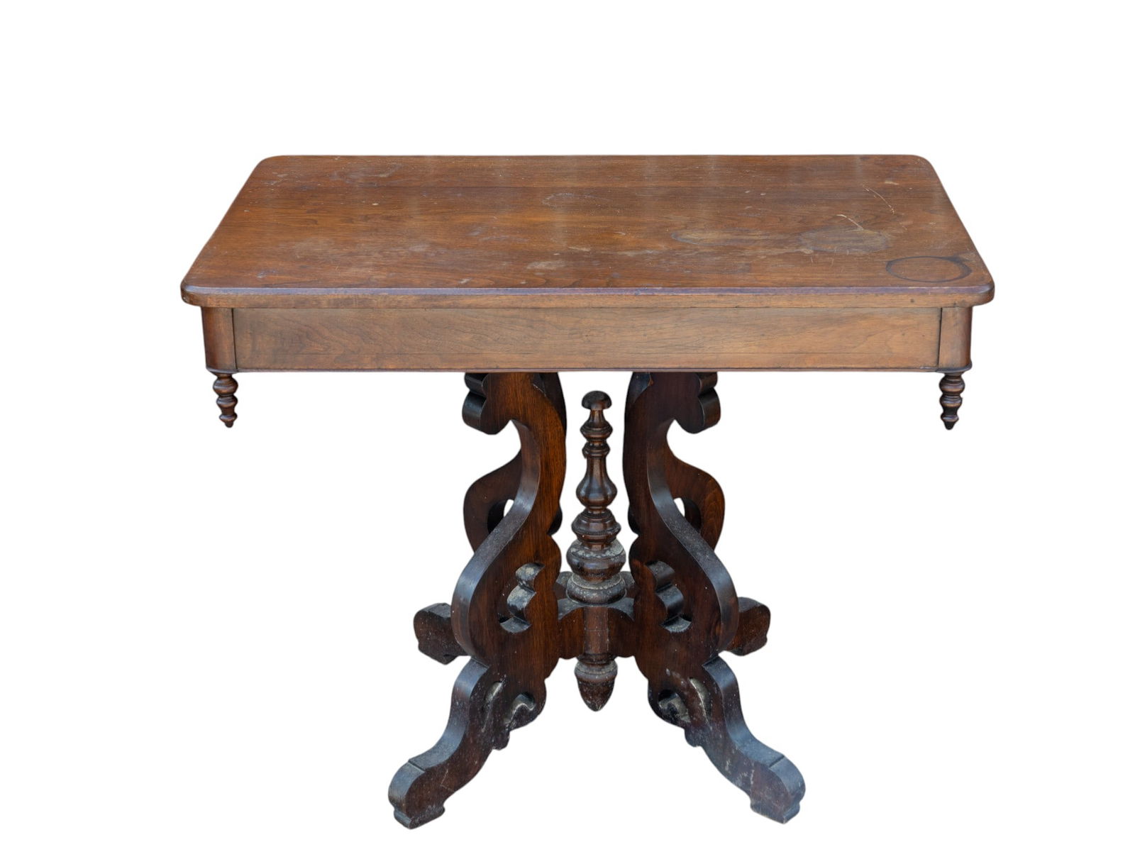 Victorian Walnut Accent Table: A Victorian walnut accent table. Measures approx. 27.5" H x 34.25" W x 22" D. KAI#309.85A