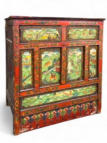19C Asian Cabinet w/ Painted Scenes