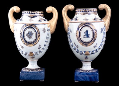 Pair of Chelsea House Porcelain Urns with Lids
