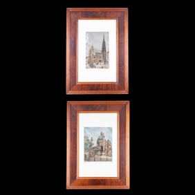 2 Framed Architectural Prints on Silk
