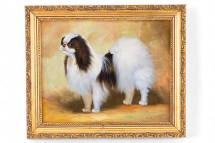 Signed Oil on Canvas of Japanese Chin Dog