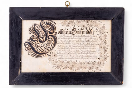 18th C German Marriage Certificate in Calligraphy