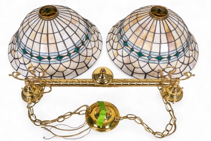 Vintage Brass and Slag Glass Bar Light Fixture