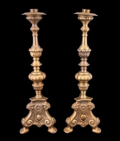 Pair of Ornate Brass Candlesticks