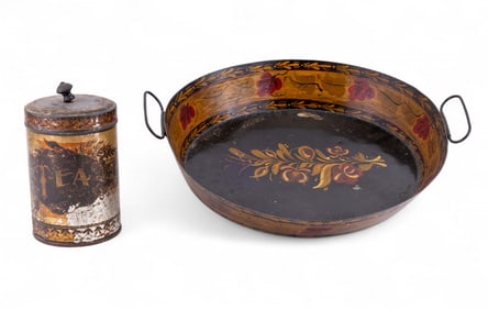 Toleware Tea Canister and Serving Tray