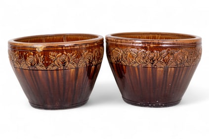 Large Ceramic Majolica Planter Pots (2)