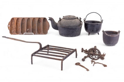 Wrought Iron Trivet, Cast Iron Kettle & More