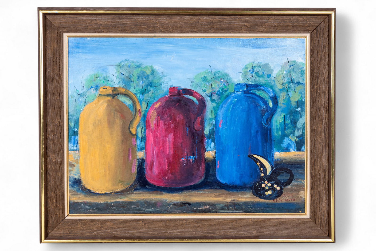 Richard Schultz Oil on Canvas Titled Antiques Jug: Richard Schultz Oil on Canvas Titled Antiques Jug canvas size 18 x 21, framed approx 22 x 28 inches