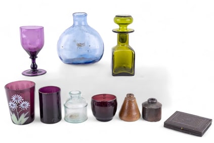 Early Glass & Inkwell Grouping