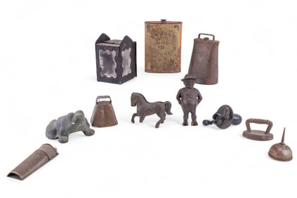 19C Figural Cast Iron & Duponte Gunpowder Tin