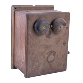 Early Crank-Operated Wooden Bell Box