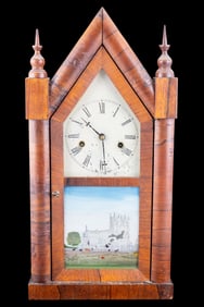 19th C Steeple Clock w/ Westminster Abbey Image