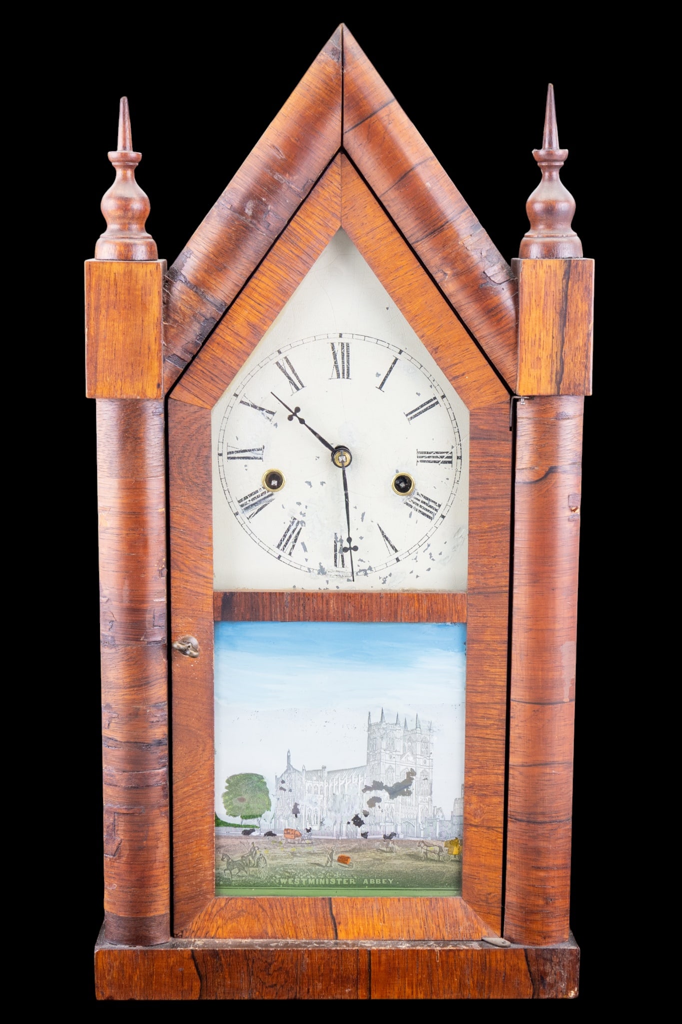 19th C Steeple Clock w/ Westminster Abbey Image (1 of 17)