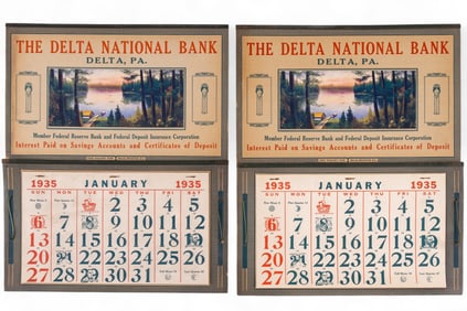 2 1935 Delta National Bank Calendars