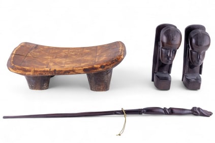 Carved African Stool/Headrest, Figural Sculptures