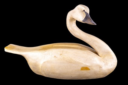 Solid Carved Wood Swan Decoy, Mark Buck Signed
