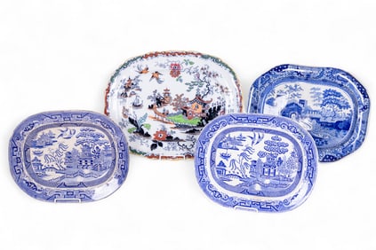 English Blue & Polychrome Transferware Platters