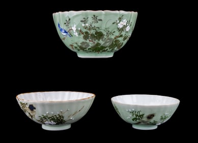 Chinese Celadon Porcelain Bowls (3Pcs)