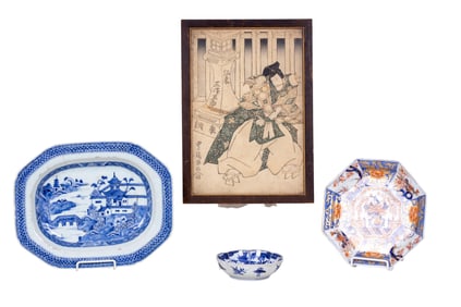 Japanese Woodblock and Asian Porcelain