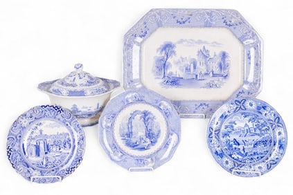 19C English Blue Transferware Plates