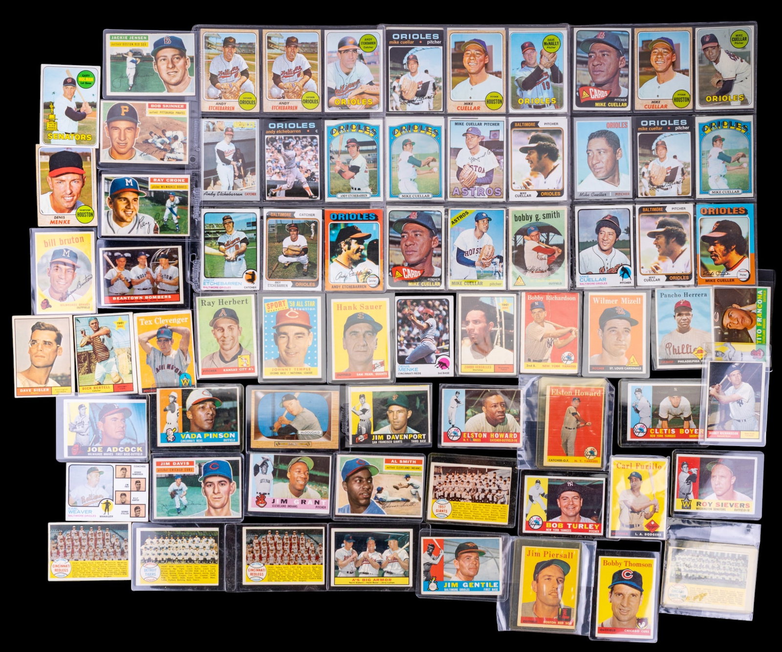 1950s-70s MLB Player Trading Cards: A collection of vintage Topps MLB player trading cards c. 1950-70s, including player cards such as Jim Piersall, Jim Gentile, Roy Sievers, Mike Cuellar and various others.