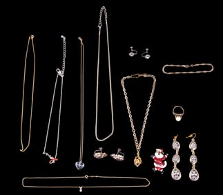 14K Gold Necklaces, Diamond Pendant & Costume