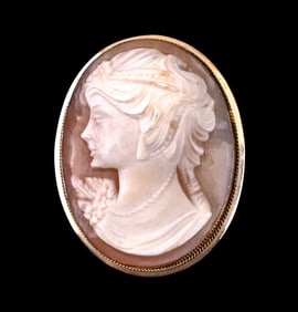 14K Gold Framed Cameo Brooch/Pendant