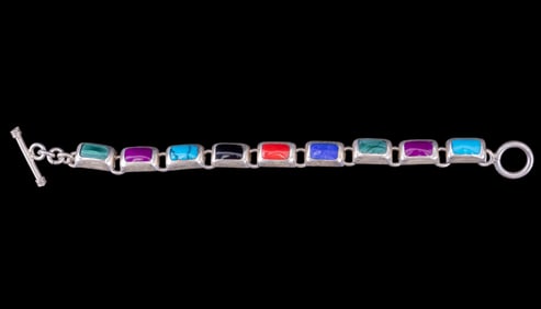 Sterling Mexico Multicolored Gemstone Bracelet