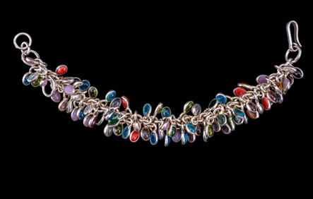 Sterling Multicolored Glass Accent Bracelet