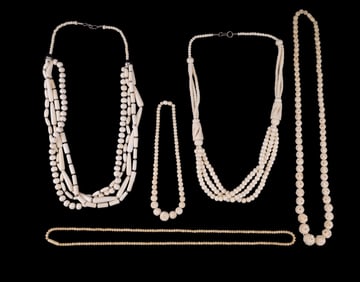 5 Carved Natural Material Bead Necklaces