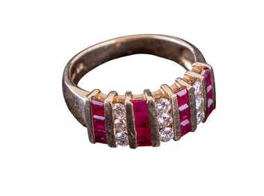 14K Yellow Gold Diamond & Ruby Ring