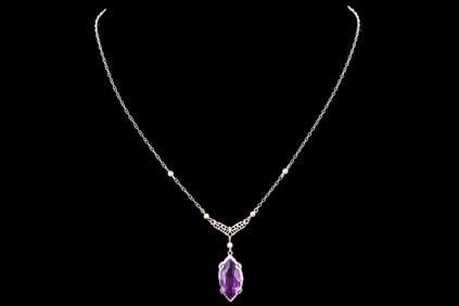 15k Victorian White Gold Necklace